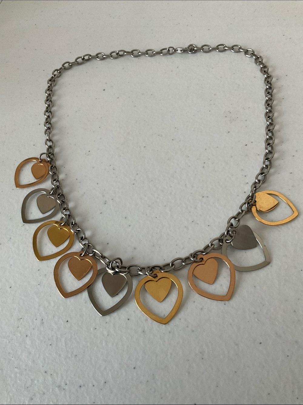 Milor Two-Tone Heart Charm Necklace - Silver & Gold Accents